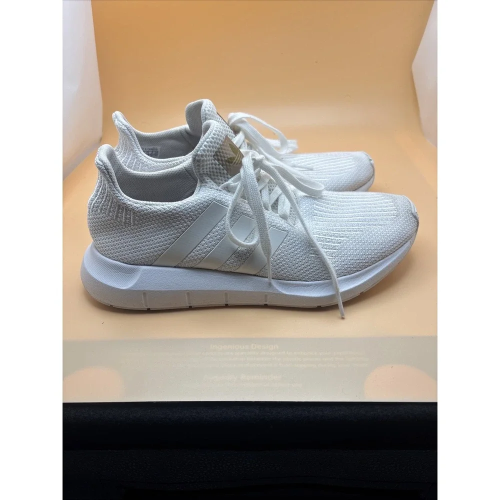 Adidas Swift Run White Gold Metallic Knit Running Shoes Mens Sneakers B37725